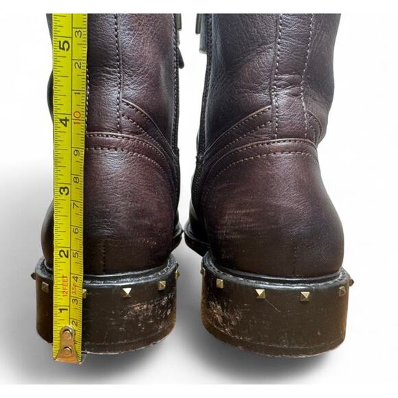 VINCE CAMUTO Combat Boots Leather Talorini Lace Up Burly Brown Studded Sz 9.5 - Picture 4 of 6